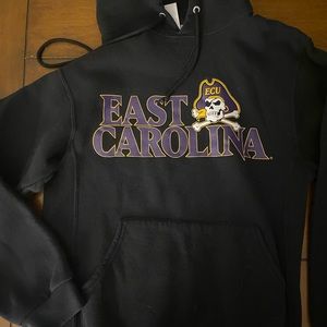 Russell Athletic East Carolina Black Pullover Hoodie with Purple & Gold Logo